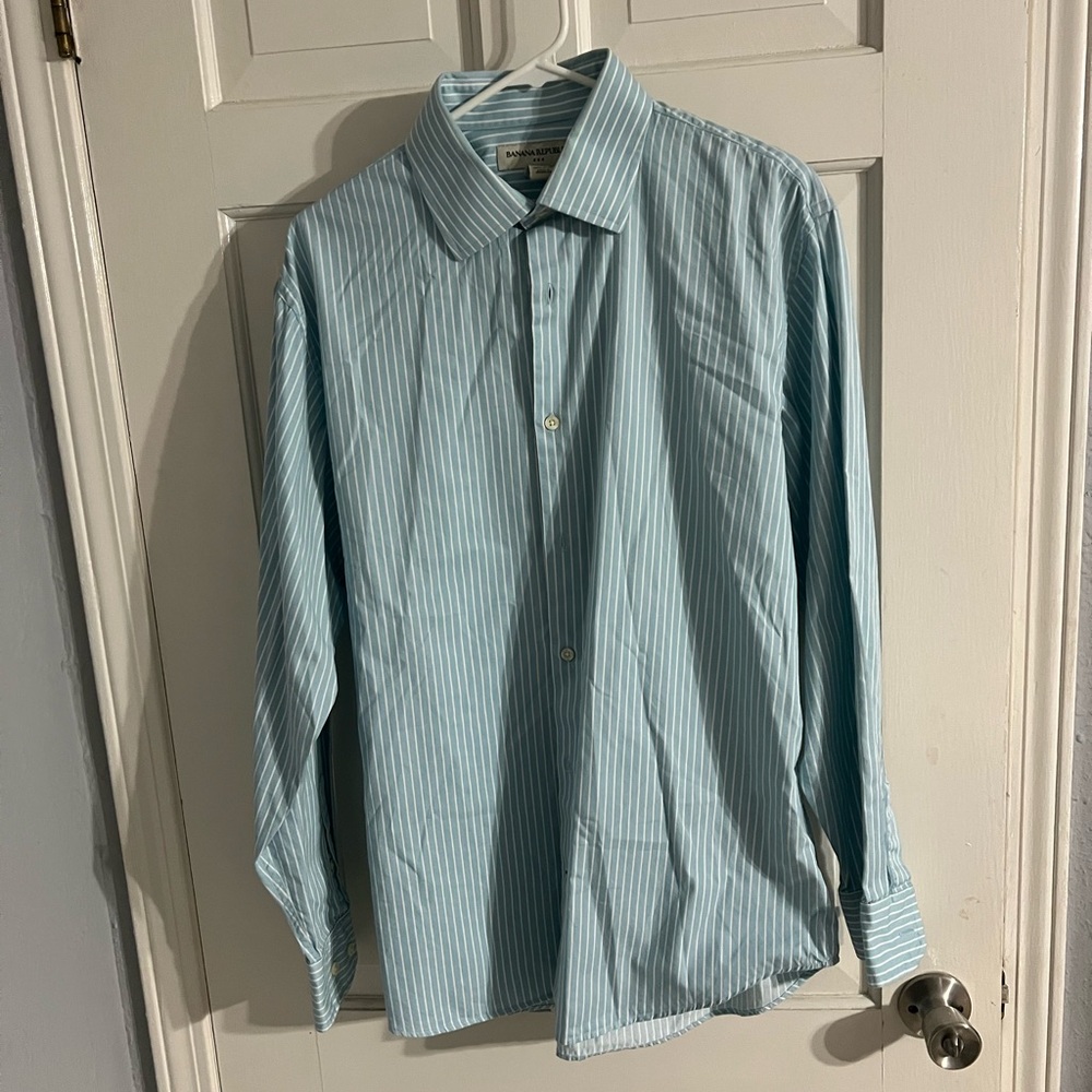 Banana Republic Men's Aqua Striped Dress Shirt